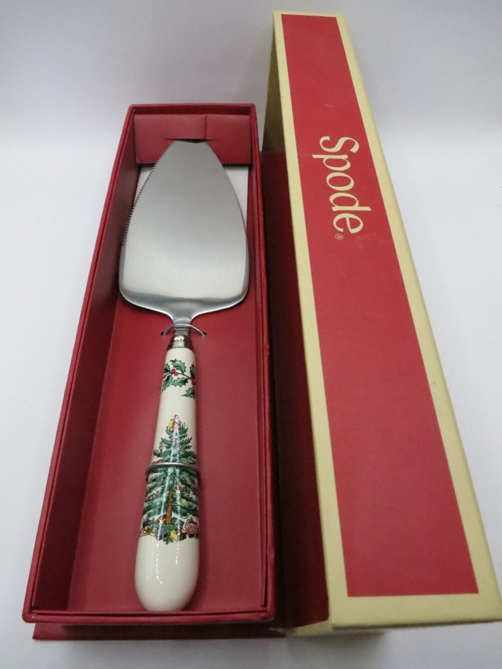 Spode Christmas Tree Cake Slice Server Knife Stainless Porcelain Like New